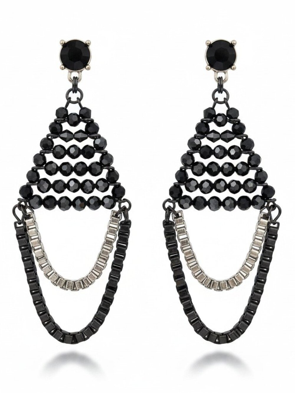 Sequin Women's Black Silver Plated Chandelier Dangle Earrings NWT MSRP $118